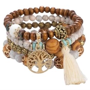 Cream Tree of Life Tassel Beaded Bracelets